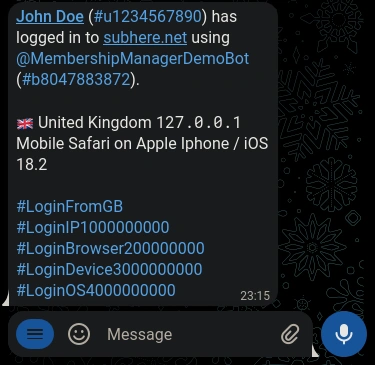 Login notification with Save IP Address enabled in TGmembership